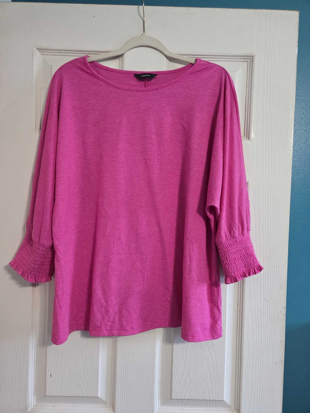 Dokotoo Bright Pink 3/4 Sleeve Smocked Blouse - Size XL